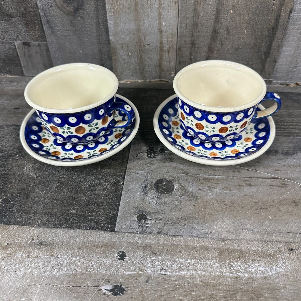 Boleslawiec Polish Pottery Tea Cup Nature Pattern Mosquito Handmade Set